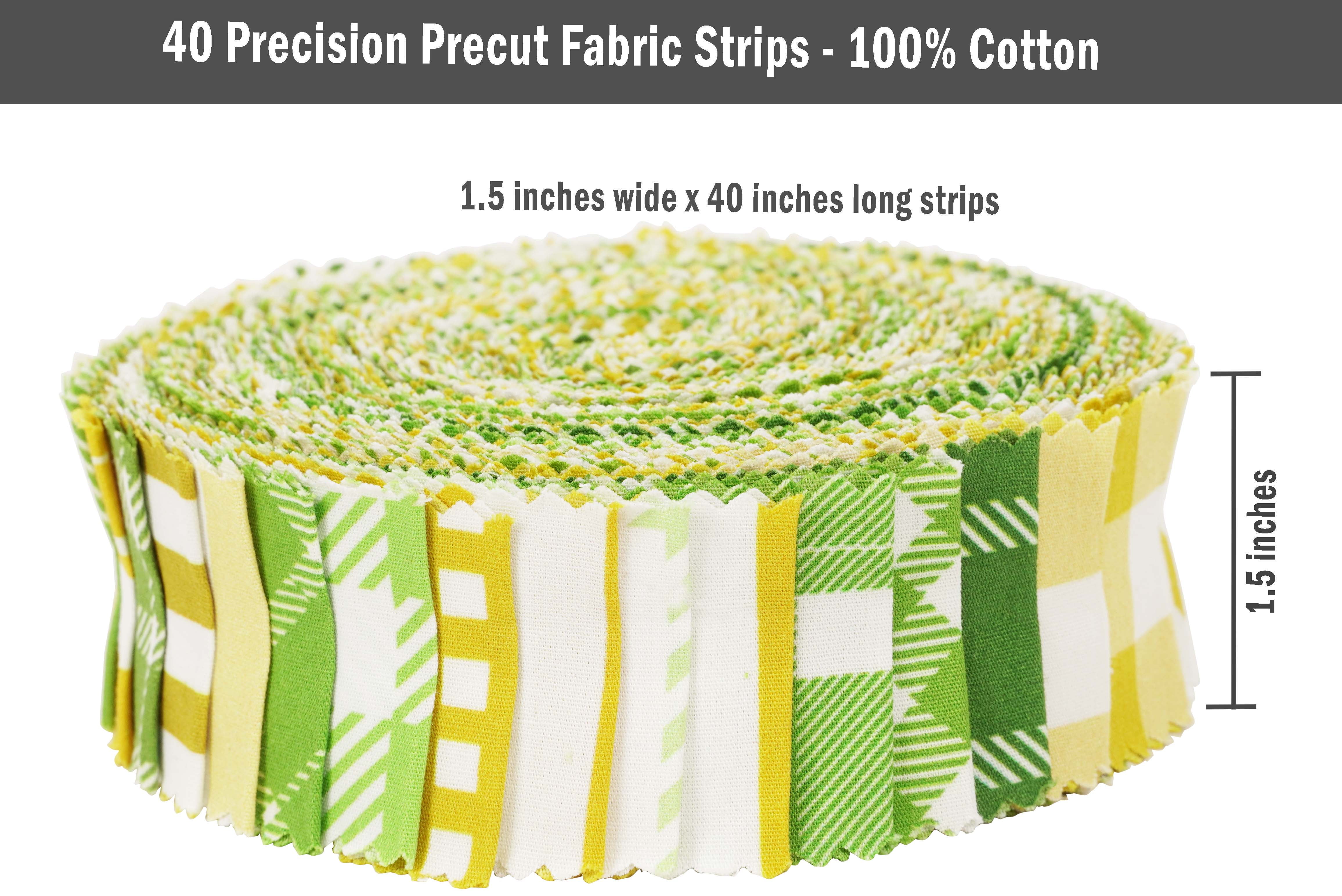 Soimoi 40Pcs Check Print Precut Fabrics Strips Roll Up 1.5x42inches Cotton Jelly Rolls For Quilting - Light Green & Mustard Yellow