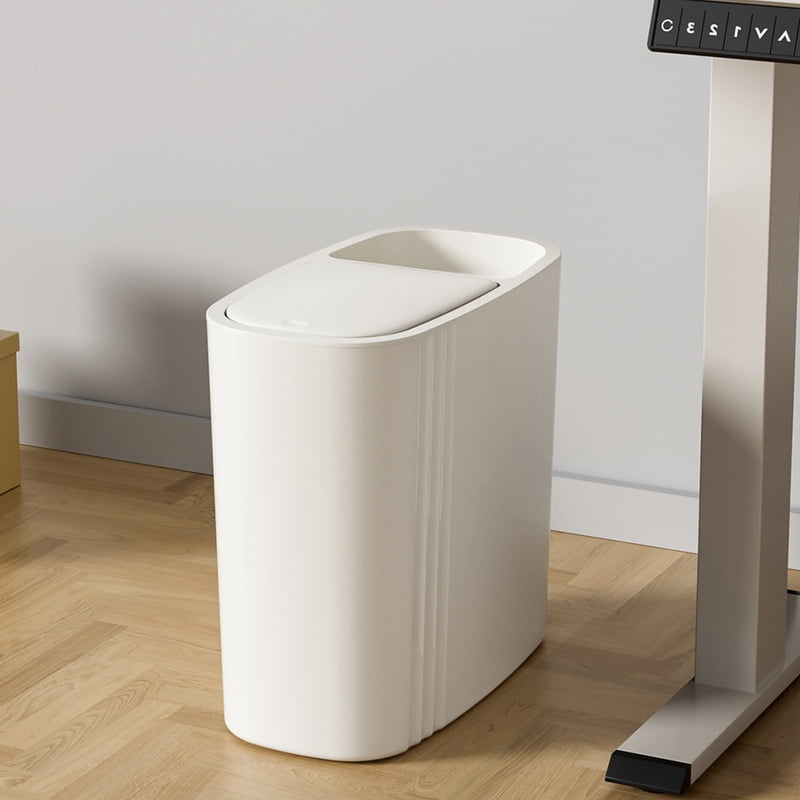 Large Capacity Bathroom Trash Can with Lid Odor-Sealing Oval Plastic Garbage Can for Kitchen, Bathroom, Bedroom, Living Room