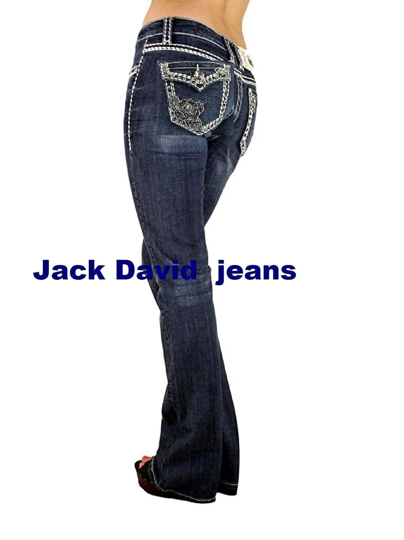 Jack David Women's Rhinestone Mid Rise Bootcut Stretchy Denim