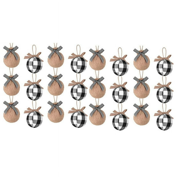 Christmas Tree Ornaments, 24 Pcs 2-1/2 Inches White Black Check Stitching Burlap Decorations