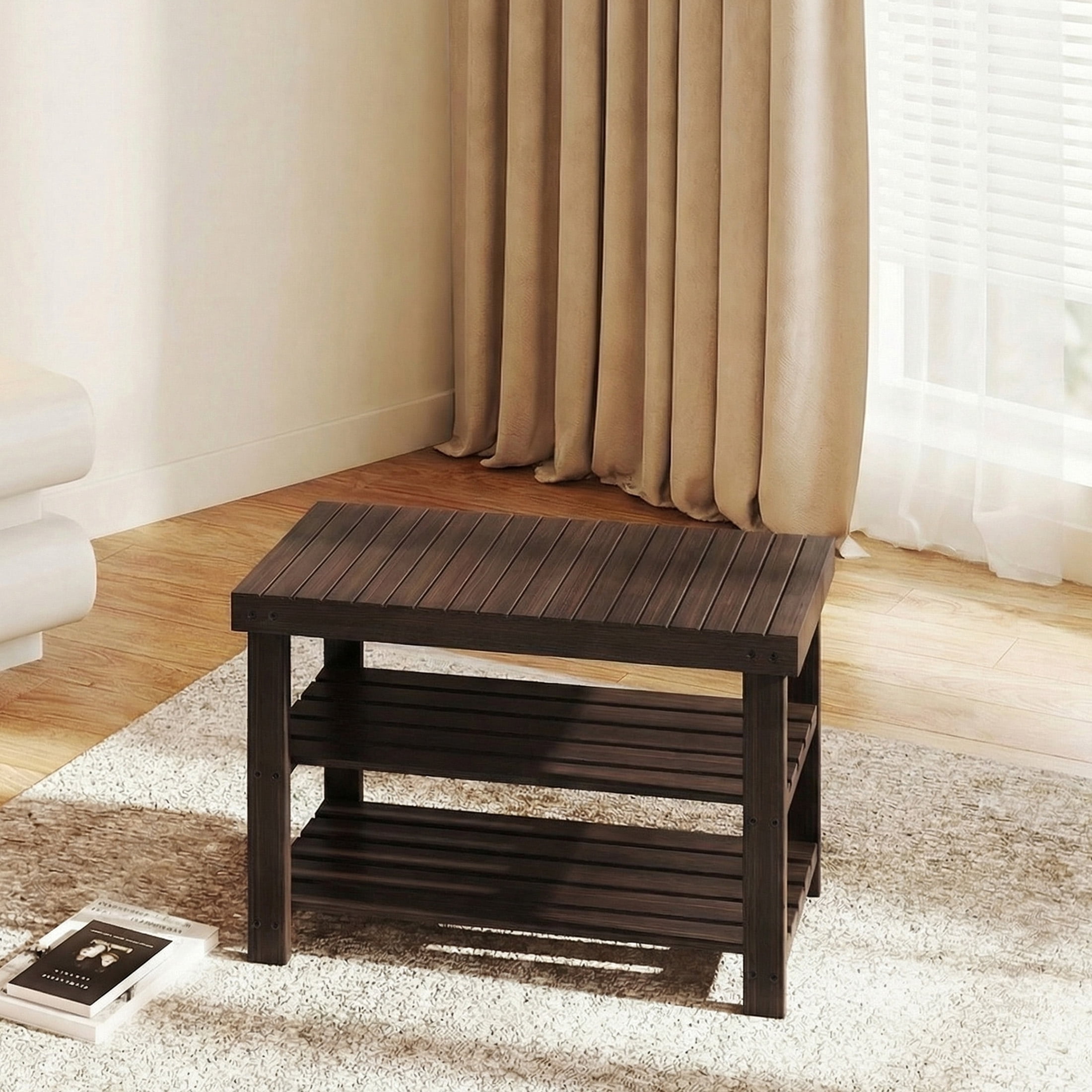 EDX 3 Tier Bamboo Shoe Rack Bench, 11.3'' x 35.4'' x 18'' Storage Seat Organizer with 286lb Capacity for Entryway,  Bedroom and Living Room,  Brown