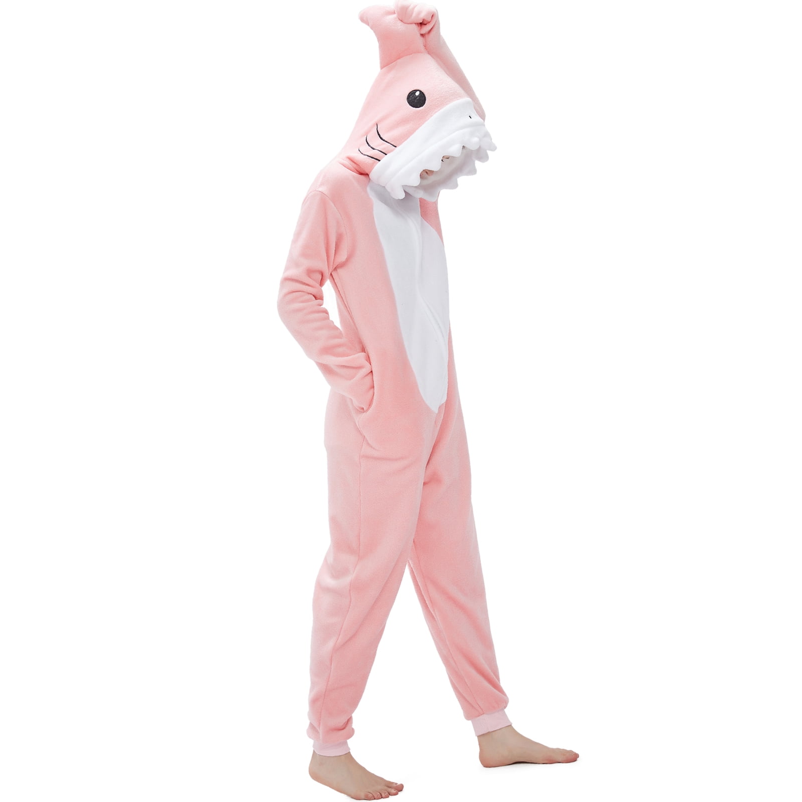 SWEETXIN Adult Halloween One-Piece Pajamas Shark Cosplay Costume Suit for Women and Men SizeXXL