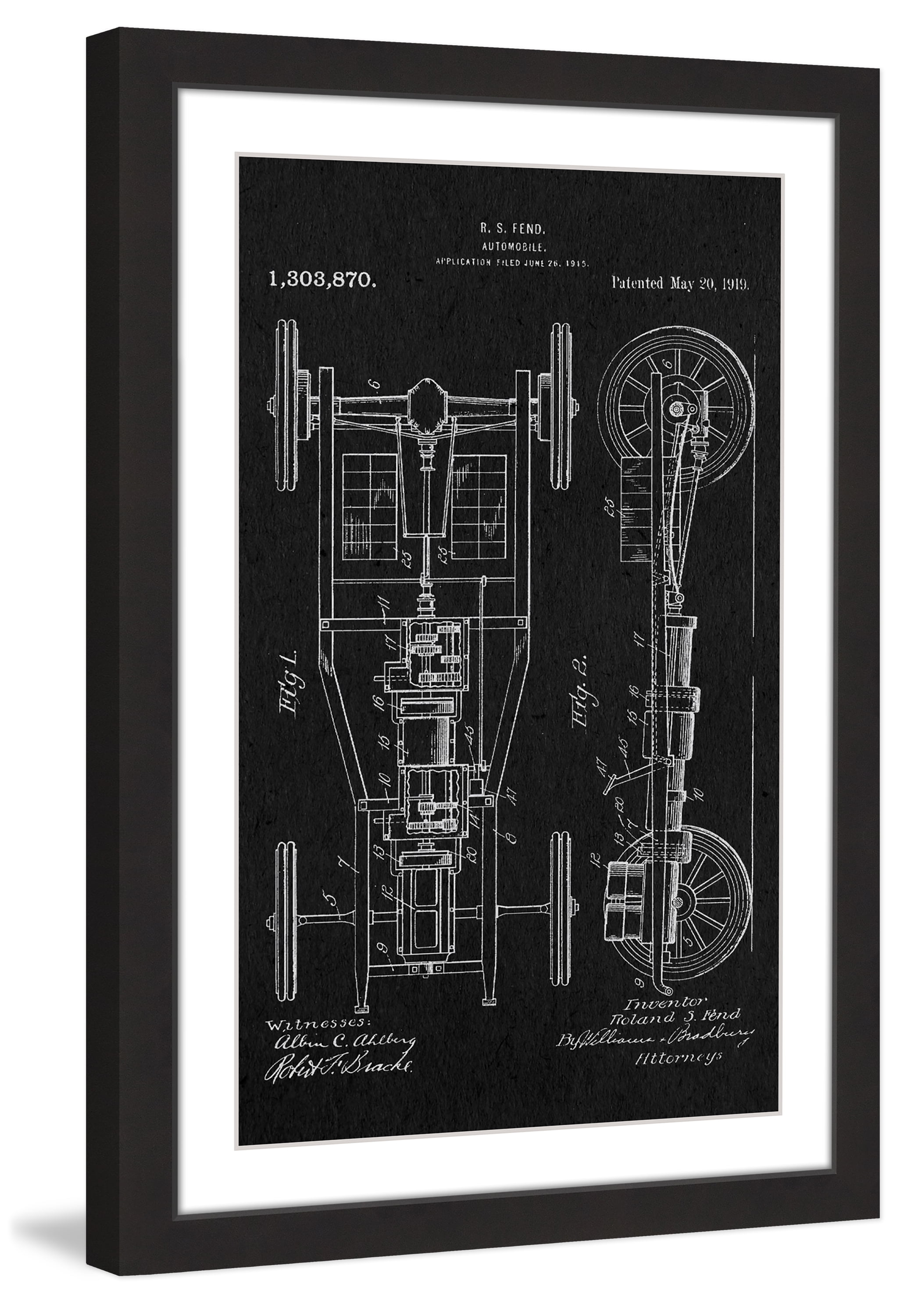 "Automobile 1919 Black Paper" Framed Painting Print