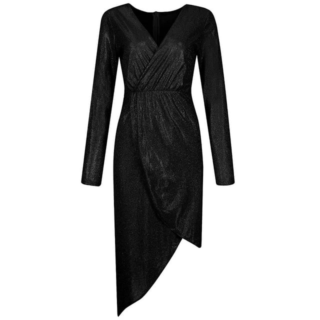 Pompotops Robe Aguichant à Manches Longues pour Femmes, Robes de Soirée Formelles, Col en V, Paillettes, pour Fête Ou Bureau