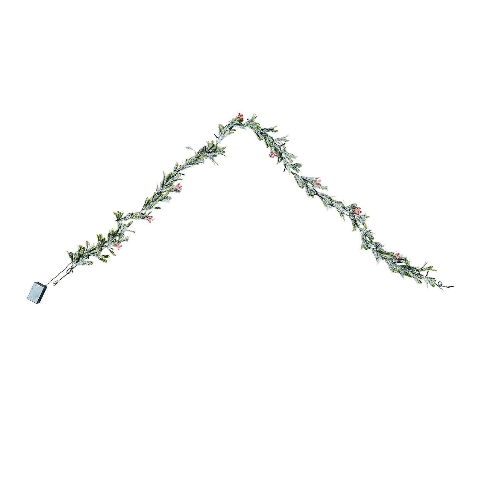 6.6ft LED Christmas Garland, Realistic Olive Vines Red Berries, Full Fluffy Artificial Greenery for Mantle Stair Fireplace Holiday Decor