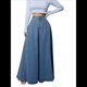 thumbnail image 3 of Faldas Largas Vaqueras Retro de Cintura Alta con Botones, Acampanadas, Plisadas, Sueltas y con Vuelo para Mujer Azul Oscuro XXL, 3 of 10