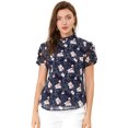 thumbnail image 1 of Blusa Floral De Gasa De Gasa Con Ojo De Cerradura En La Espalda De Manga Corta Con Volantes Para Mujer Azul oscuro S, 1 of 6
