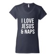 thumbnail image 2 of Wild Bobby I Love Jesus & Naps Inspirational/Christian Women Standard V-Neck Tee, Navy, X-Large, 2 of 6