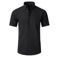 thumbnail image 2 of Lcziwo Mens Short Sleeve Shirts Button Down Lapel Solid Dressy Tees Casual Summer Business Golf Work Tops Black,XS, 2 of 4
