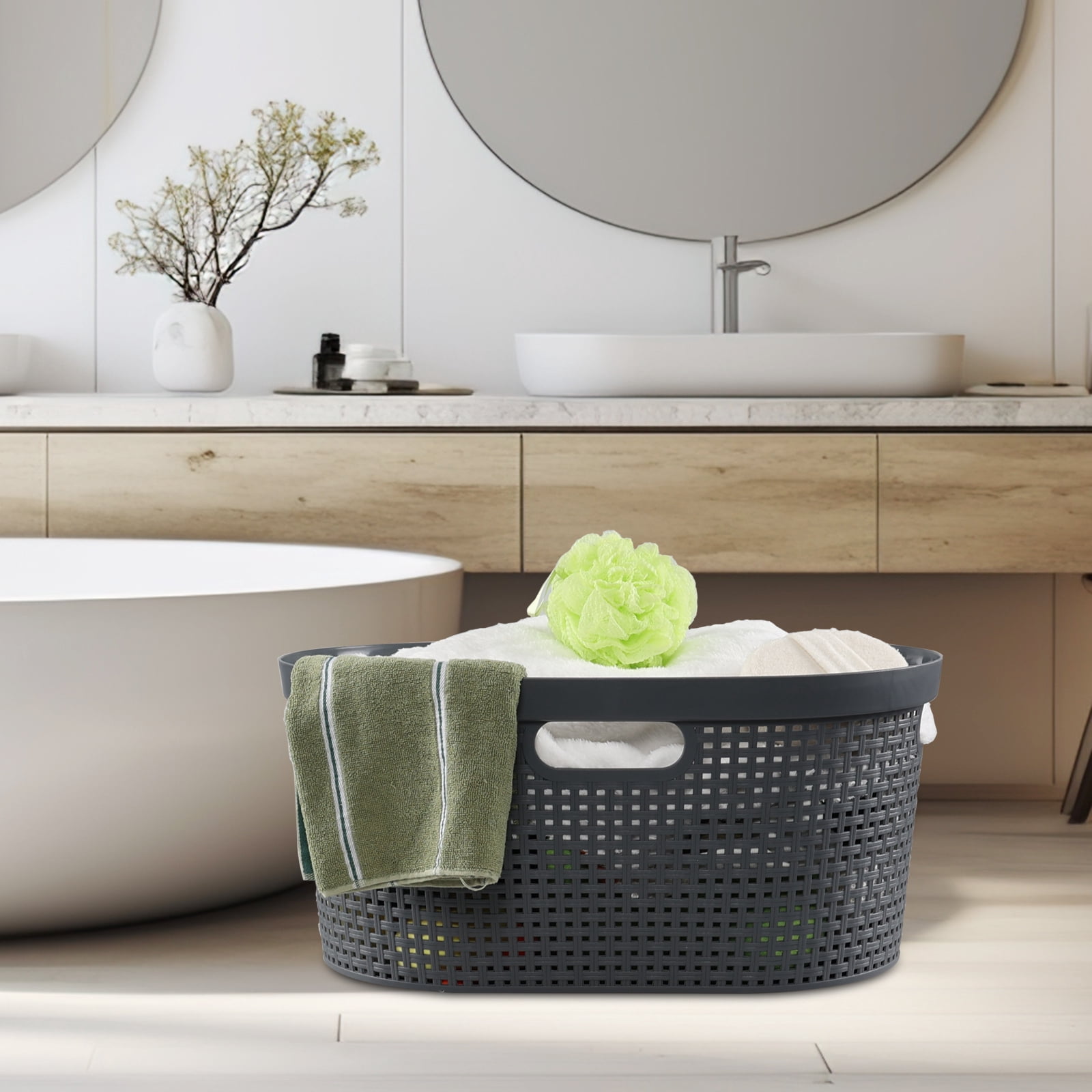Saedy 40 L Plastic Laundry Storage Basket, 4-Pack Large Laundry Hamper, Gray