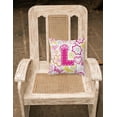 thumbnail image 2 of Letter L Flowers and Butterflies Pink Fabric Decorative Pillow, 2 of 2