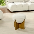 thumbnail image 6 of Bali 18.5" Round Upholstered Ottoman with Natural Wood Base Ivory White Boucle, 6 of 8