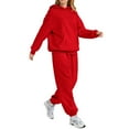 thumbnail image 5 of Nokdvo 2 Pieces Set for Women Outfit Trendy Long Sleeve Casual Hoodie Sweatsuit Ribbed Tracksuit with Pockets,Red L, 5 of 5