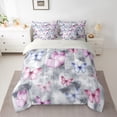 thumbnail image 3 of Manfei Cartoon Grey Pink Butterfly 7-Piece Twin Bedding Sets, Dreamy Watercolor Bedding Comforter Set, Teens Kids Girls Female Reversible Sheet Sets, Luxury Bedroom Decor, 3 of 8