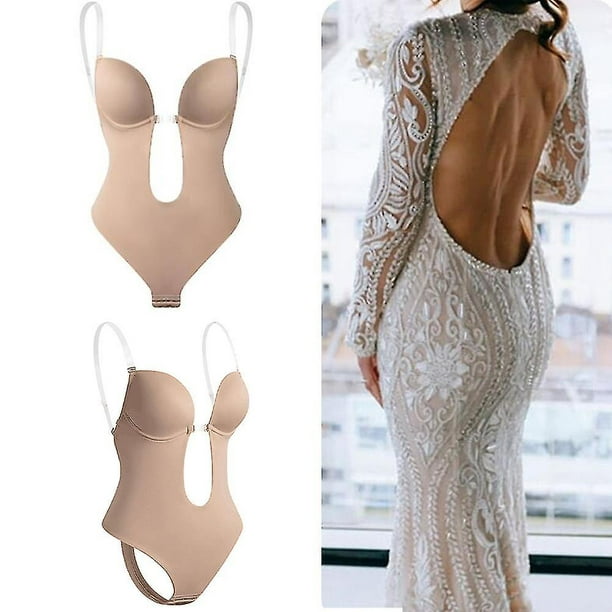 Shapewear For Women Tummy Control Halft Back Bra Mash Deep V Neck Clear  Strapparties Weddings Body Shapers Beige 40/2XL 