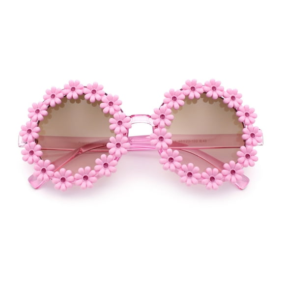 Womens Hippie Bold Daisy Flower Trim Circle Lens Plastic Retro Sunglasses Pink - Brown