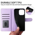 thumbnail image 5 of for iPhone 13 Pro Max Thin Fit Case Cover, Premium PU Leather Magnetic Wallet Flip Case with Stand Bracket Holder Flip Cover with Card Slots and Wrist Strap for iPhone 13 Pro Max - Purple, 5 of 9