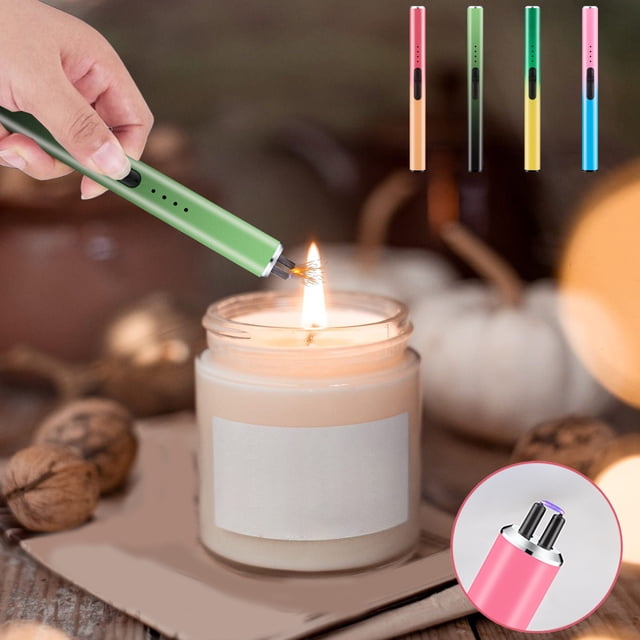 USB Rechargeable Windproof Lighter - Flameless Electronic Candle Lighter with Safe Button for Home & Kitchen