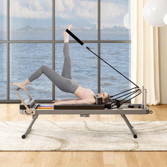 DEALTOPS Pilates Core Bed, Modern Foldable Pilates Reformer for Home and Yoga Studio, Black