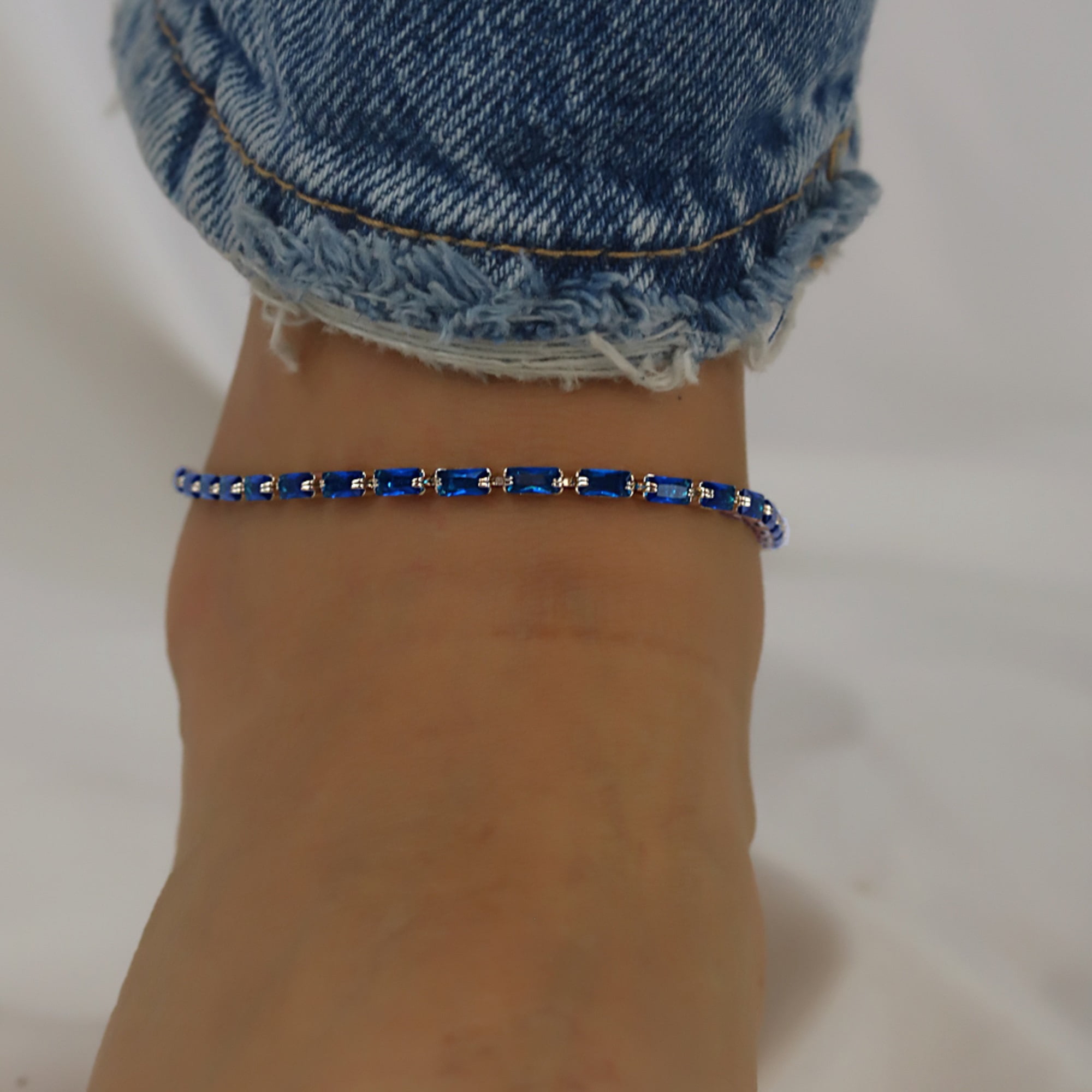 Minimal Women CZ Stone Anklets for Gold Color with 8"+2" inch Adjustable Size Brass Metal