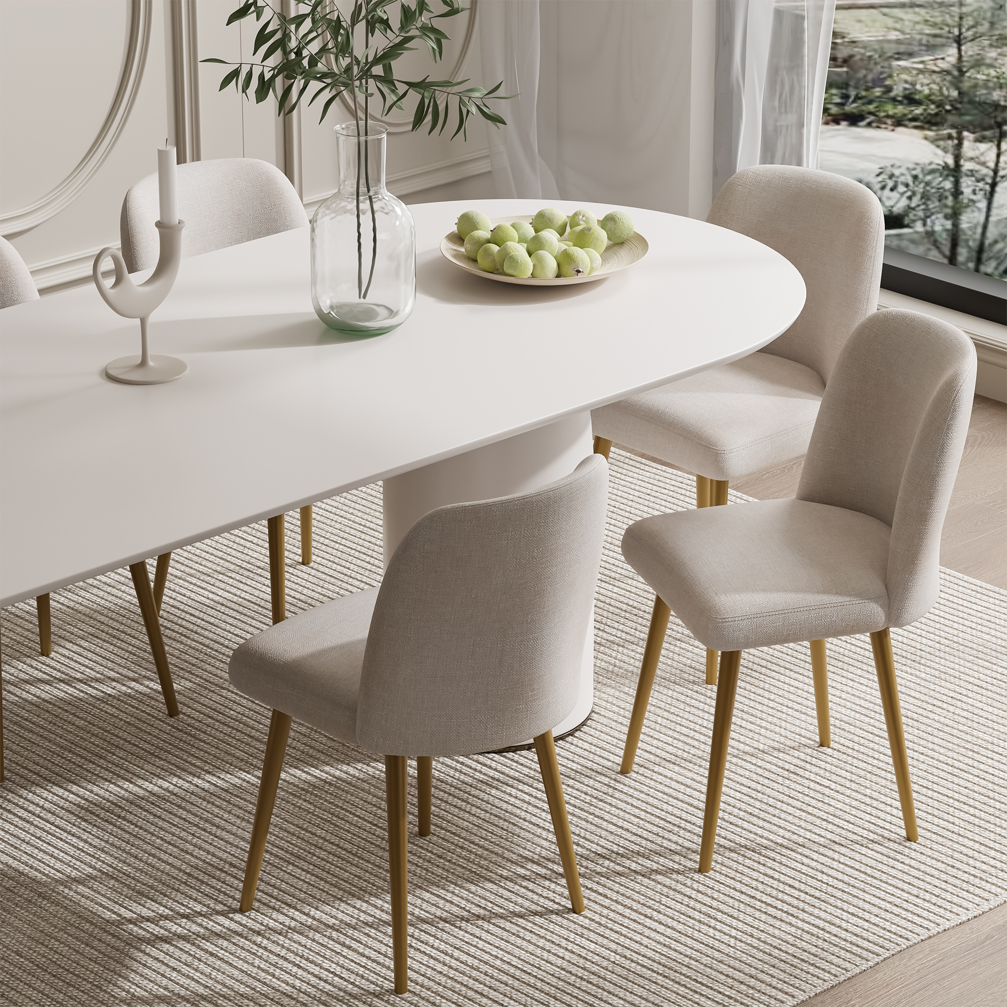 Upholstered Side Chairs Dining Chairs Modern Dining Living Room Kitchen Chairs, Beige with Gold Leg (Set of 2)