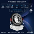 thumbnail image 7 of Luxrite 4 Inch Gimbal LED Recessed Light 11W=75W 5CCT Selectable 2700K-5000K 1000LM Dimmable Damp Rated Black 6 Pack, 7 of 7