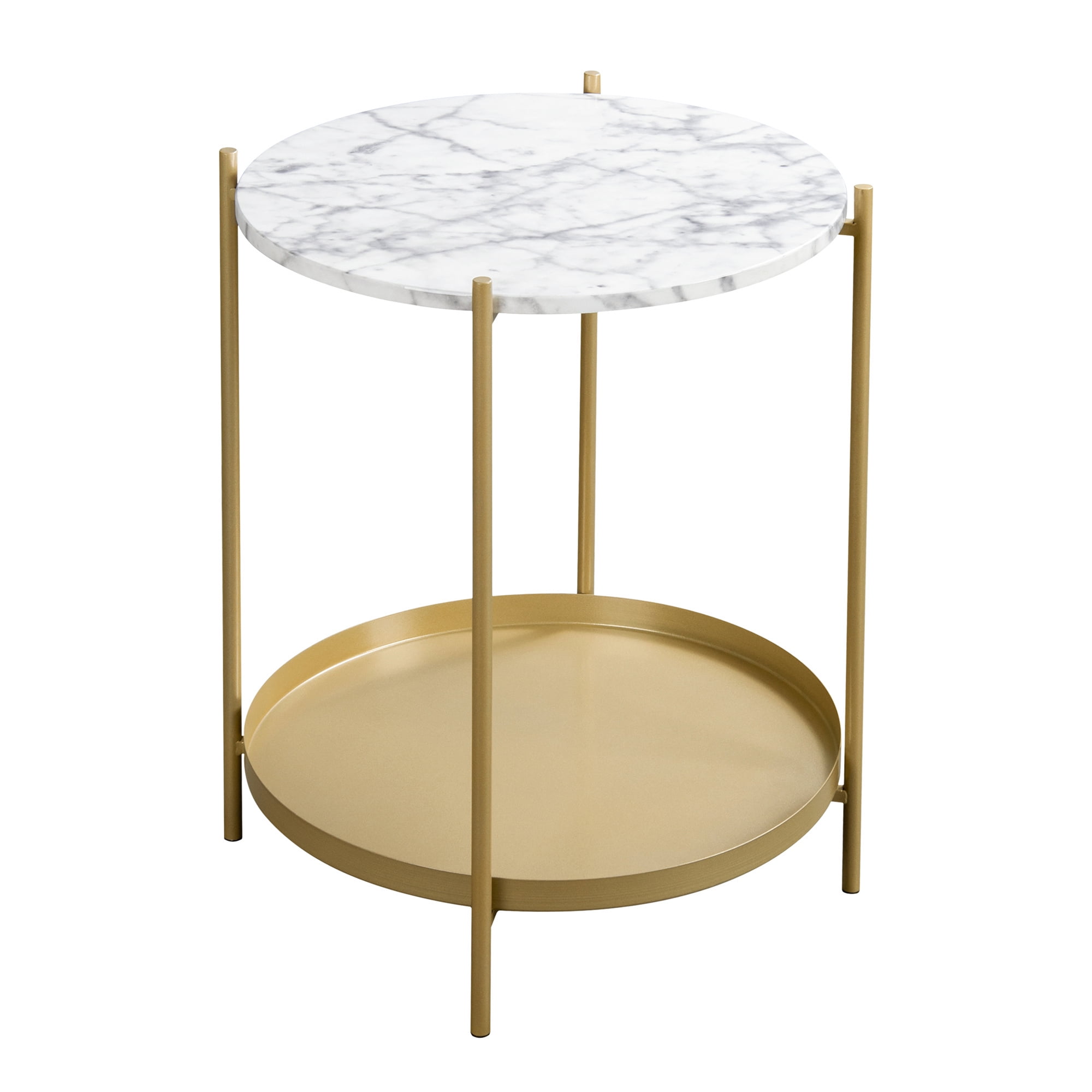 Private Jungle 17.5" Modern Round Side Table with Metal Frame, 2 Tier White End Table Nightstand for Living Room Bedroom Private Jungle 17.5" Modern Round Side Table with Metal Frame, 2 Tier White End Table Nightstand for Living Room Bedroom
