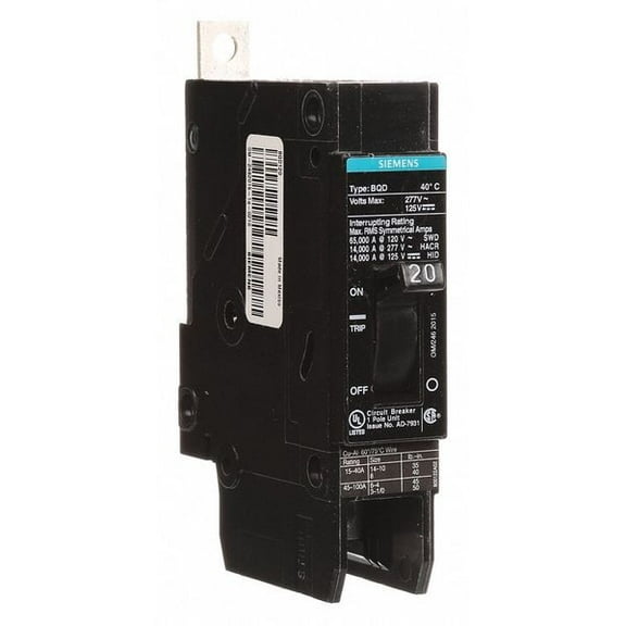 Siemens Circuit Breaker,20A,Bolt On,277V,1P BQD120
