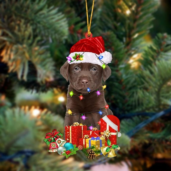 Acrylic 2D FLAT CHOCOLATE Labrador-Dog Be Christmas Tree Hanging Ornament