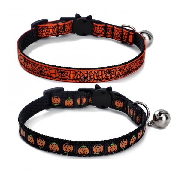 GASTROPOD 2026 New Cat Collar Adjustable Fashion Nylon Kitten Collar Pet Collar with Bell, Spider Web Pumpkin