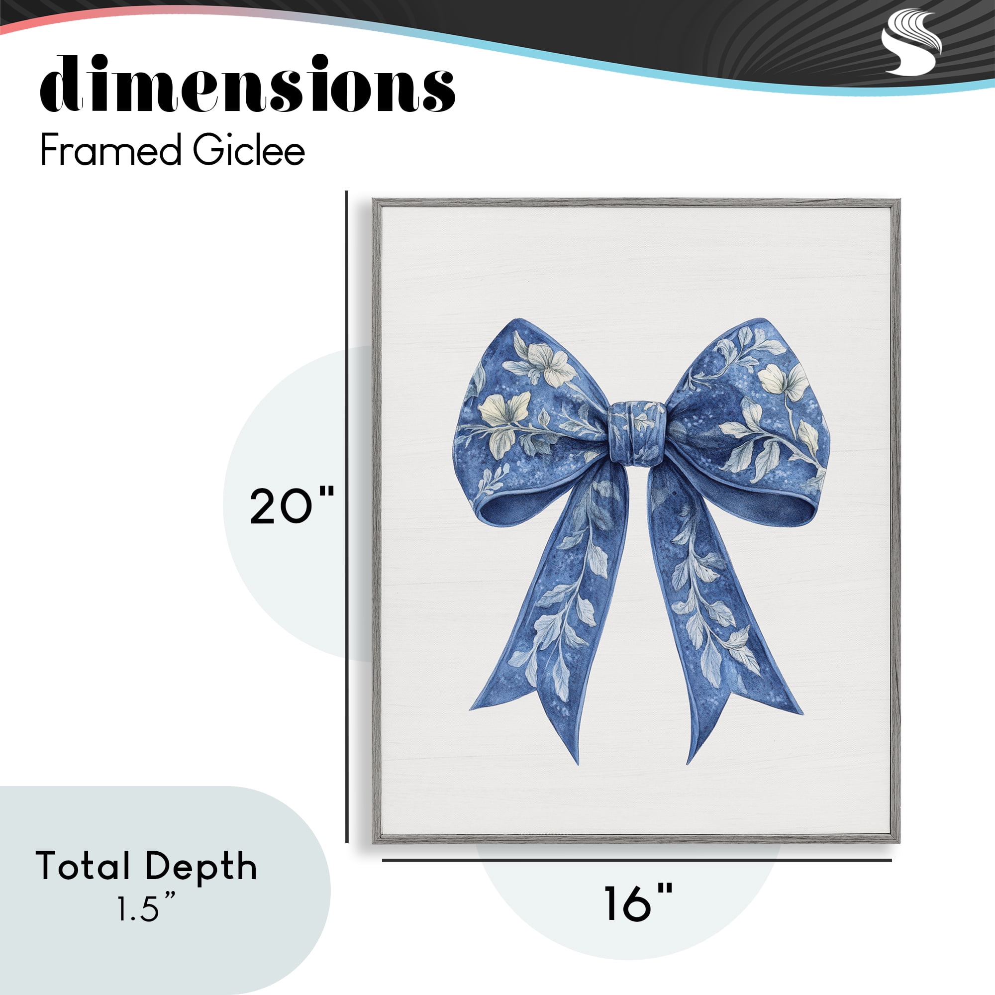 Intricate Florals Ribbon Gray Framed Giclee Art, design by Lettered and Lined