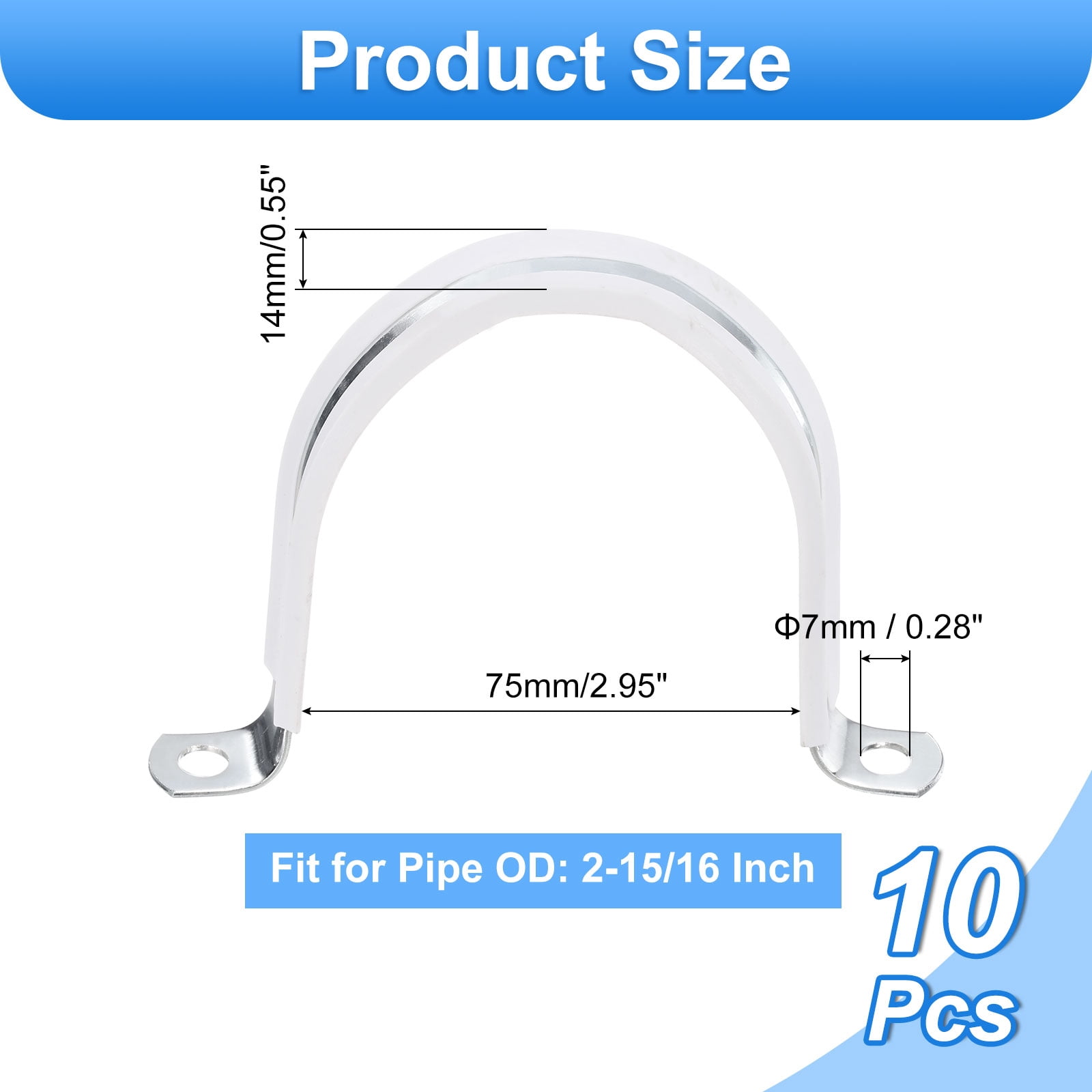 10 Pcs 2-15/16 Inch Rigid Pipe Strap,  2 Holes U Bracket Cable Clamp Hanger