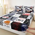 thumbnail image 3 of Manfei Boys Sport Fitted Sheet Full, Basketball Checkered Bed Set, Black Red 3pcs, 1 Fitted Sheet and 2 Pillowcases, 3 of 6