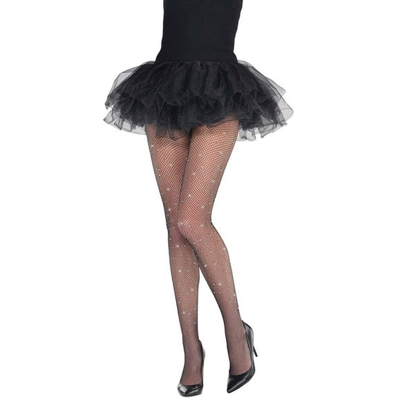 Black Fishnet Womens Adult Sexy Costume Stockings W/ Rhinestones