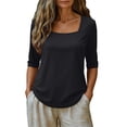 thumbnail image 6 of Migroa Scoop Neck Elbow Length Half Sleeve Tops for Women 1/2 Sleeve T-Shirt Casual Summer Loose Basic Tees Summer Going Out Work Cute Shirts Trendy 2026 Black L, 6 of 6