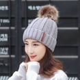 thumbnail image 2 of Wuphunn Women's Skullies & Beanies Beanie Hat Fleece Lined Beanie Knit Chunky Womens Snow Cap Slouchy Beanie Ski Cuff Cap with Pom Ski Cap Knit Beanie Winter Cap A Gray One Size, 2 of 4