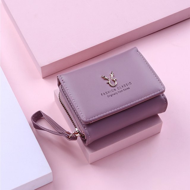 Nueva cartera de mujer de moda, monedero corto para mujer, carteras para mujer, tarjetero, cartera pequeña para mujer con cerrojo, PURPLE oso de fresa Electrónica