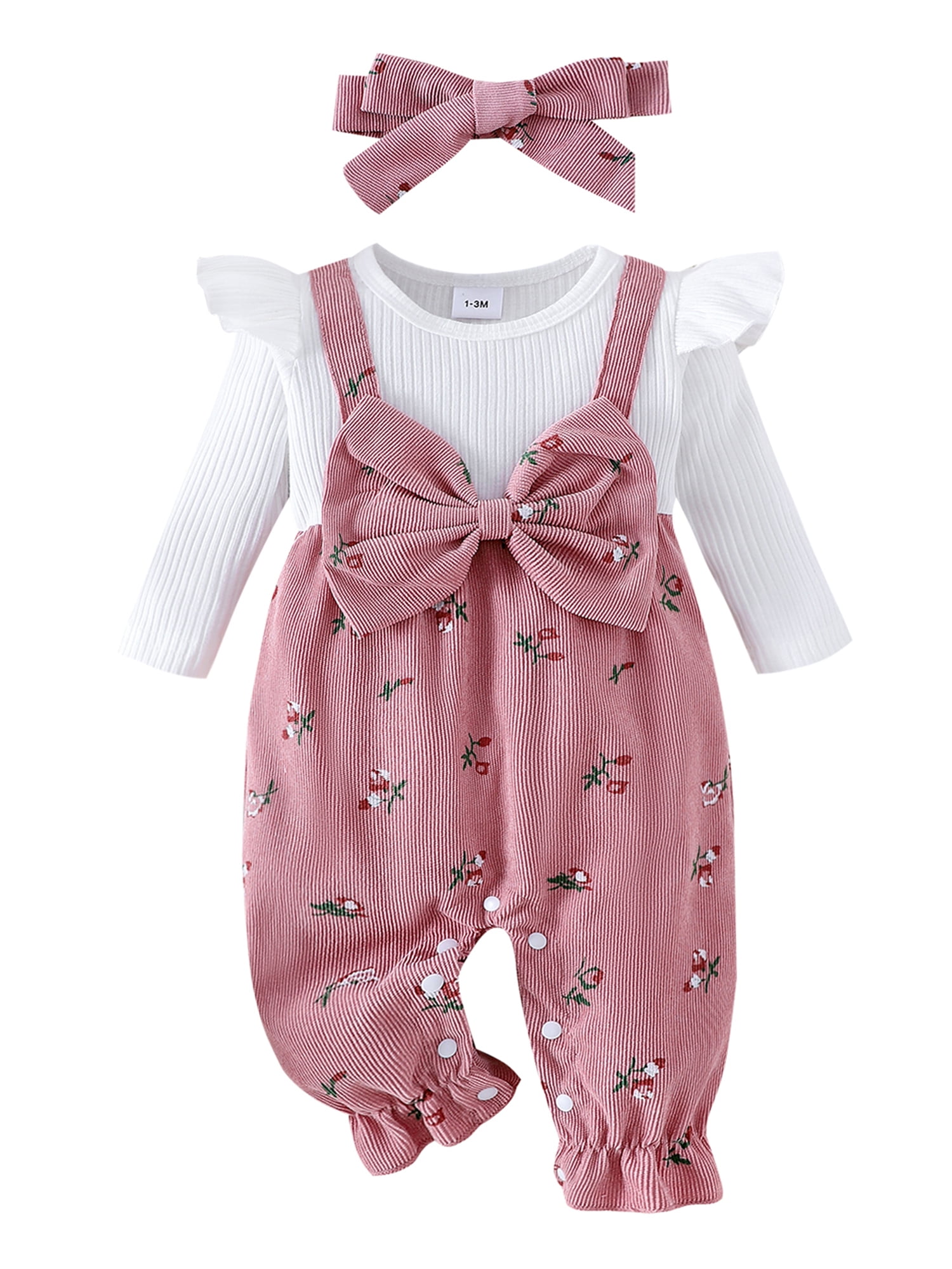 Loicainy Baby Girls Floral Romper with Headband photo 1