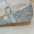 thumbnail image 5 of Otqutp Girls Sequins Sandals with Strap Pearl Closed Toe Ankle Low Heel Princess Wedding Dance Shoes Fancy Non Slip Sandals, 5 of 6