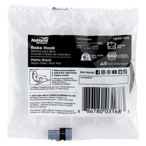 National Hardware 5060157 3.94 in. Medium Matte Black Metal Rope & Tarp Hook, 35 lbs - Pack of 2