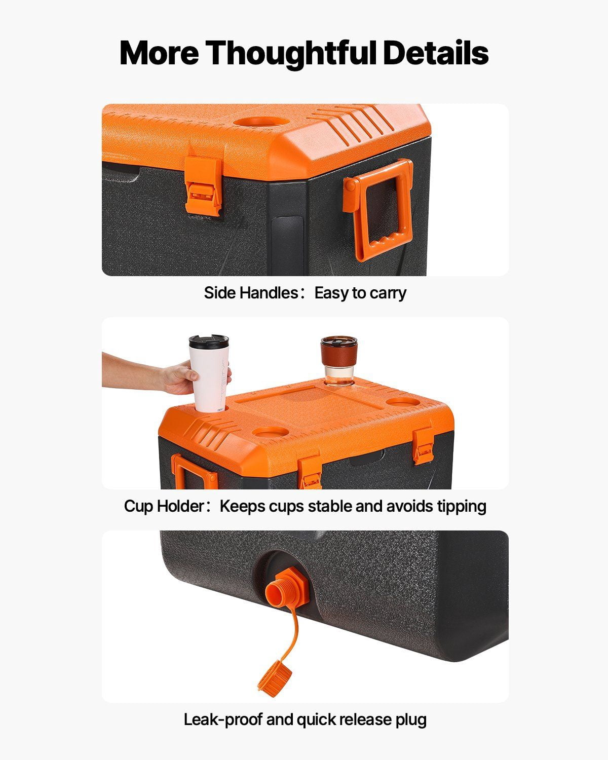 Durable 63QT Cooler for Outdoor, 90 Can Portable Ice Chest with Cup Holder & Tight Seal Lid