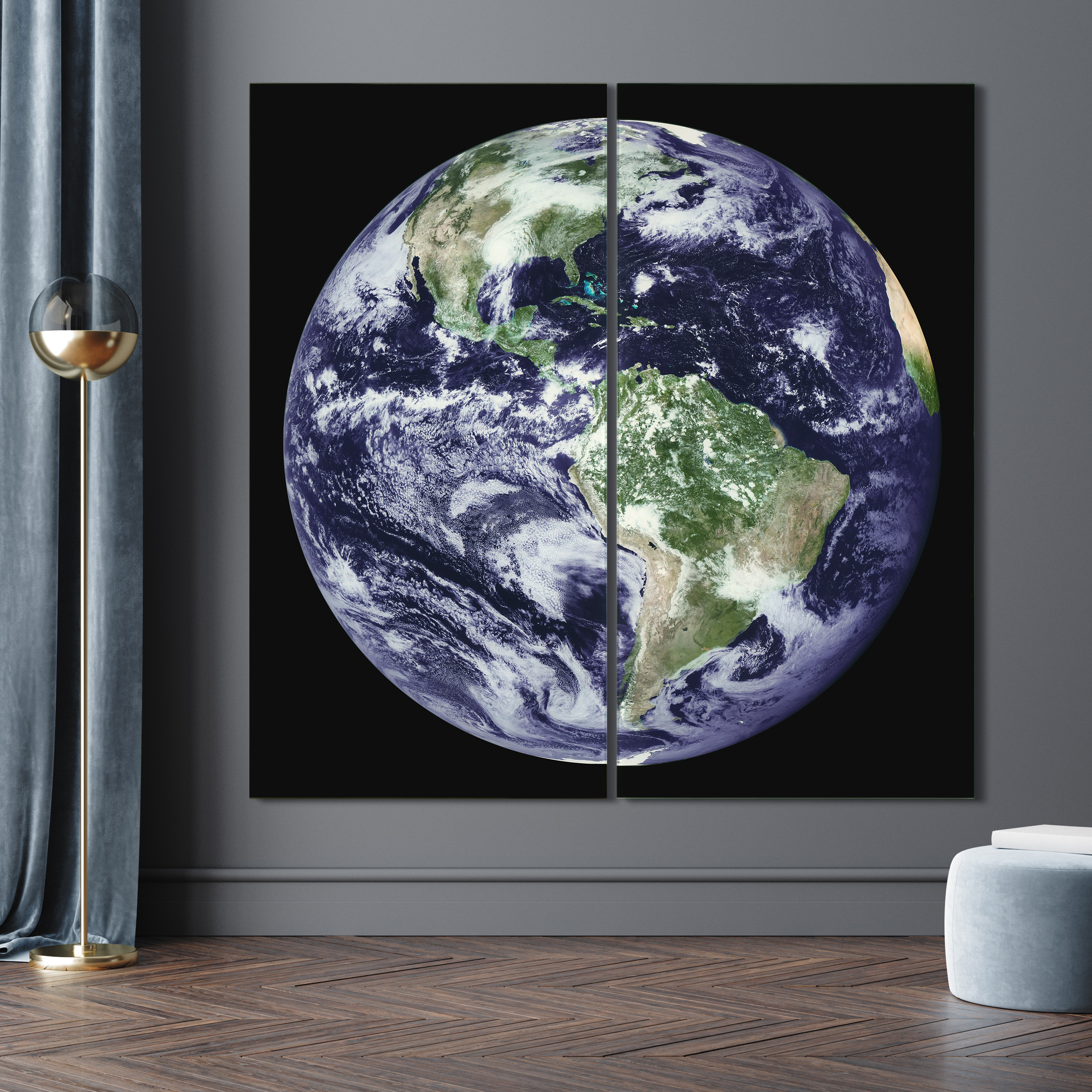 "Terra" Oversized 72"x 36" Frameless Free-Floating Reverse Printed Tempered Art Glass Panels Set