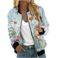 thumbnail image 7 of Womens Full Zip Bomber Jackets with Pockets Floral Print Long Sleeve Casual Fall Coat Outerwear Lightweight (M, Light Blue 01), 7 of 7