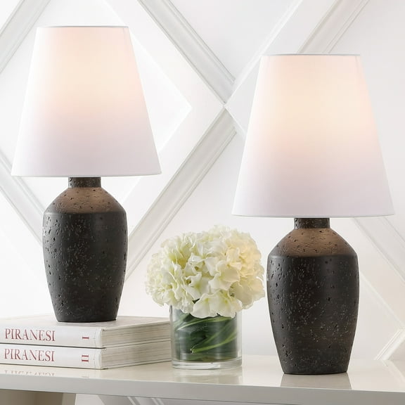 JONATHAN Y Xander 19.5" Minimalist Scandinavian Concrete Effect Resin/Iron Ginger Jar LED Table Lamp, Matte Black (Set of 2), JYL5605A-SET2