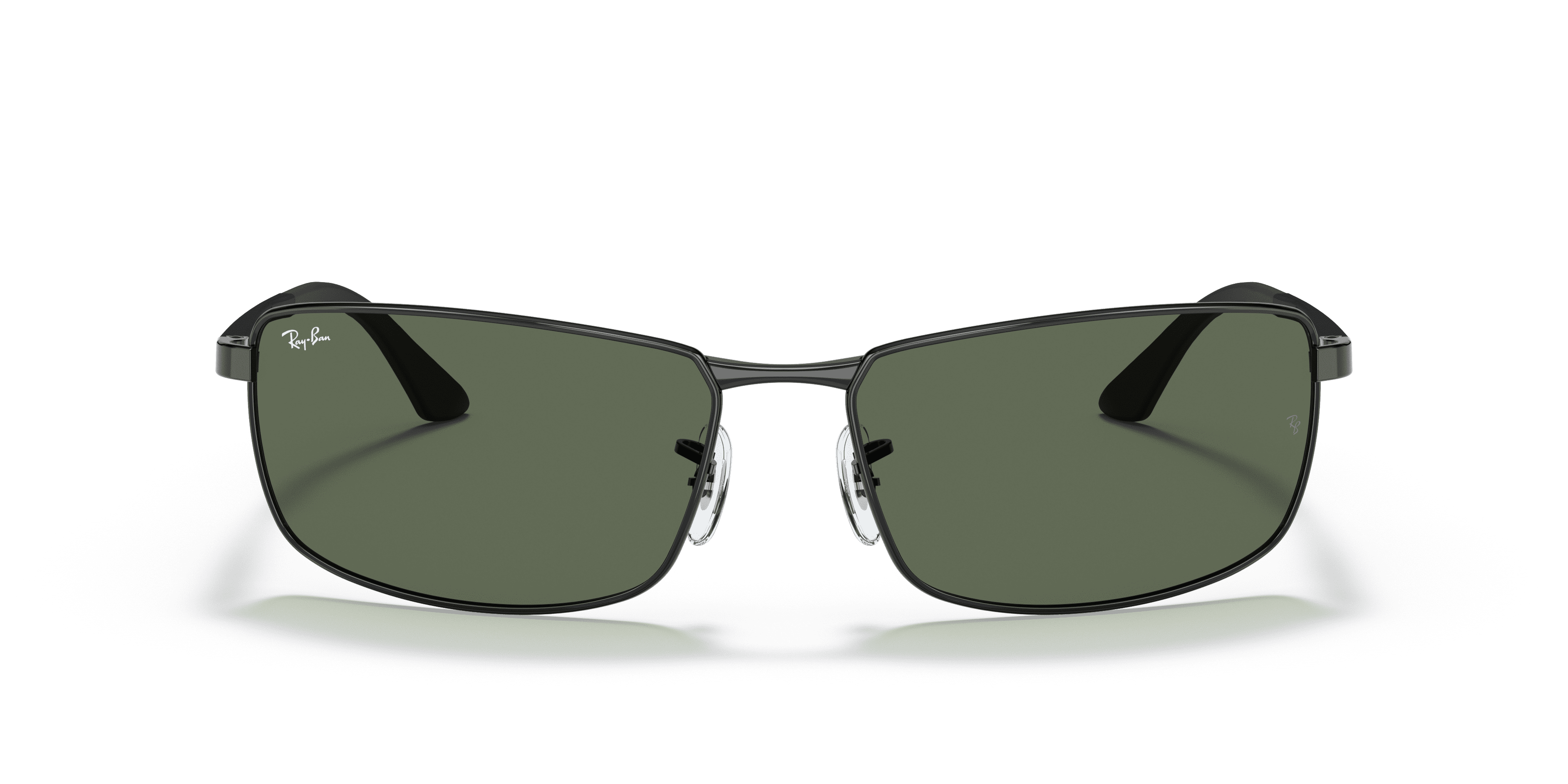 Ray-Ban RB3498 Rectangle Sunglasses, Sporty Square Eyeglasses with Case, Polished Black/Dark Green, Size 61