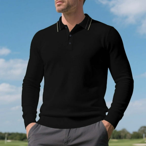 Handshe Men's Long Sleeve Collared Shirts, Fall Ready Button-Up Relaxed Fit Casual Golf Shirts, Minimalist Design for Golfing Outdoor Sports and Everyday Wear,Plus Size