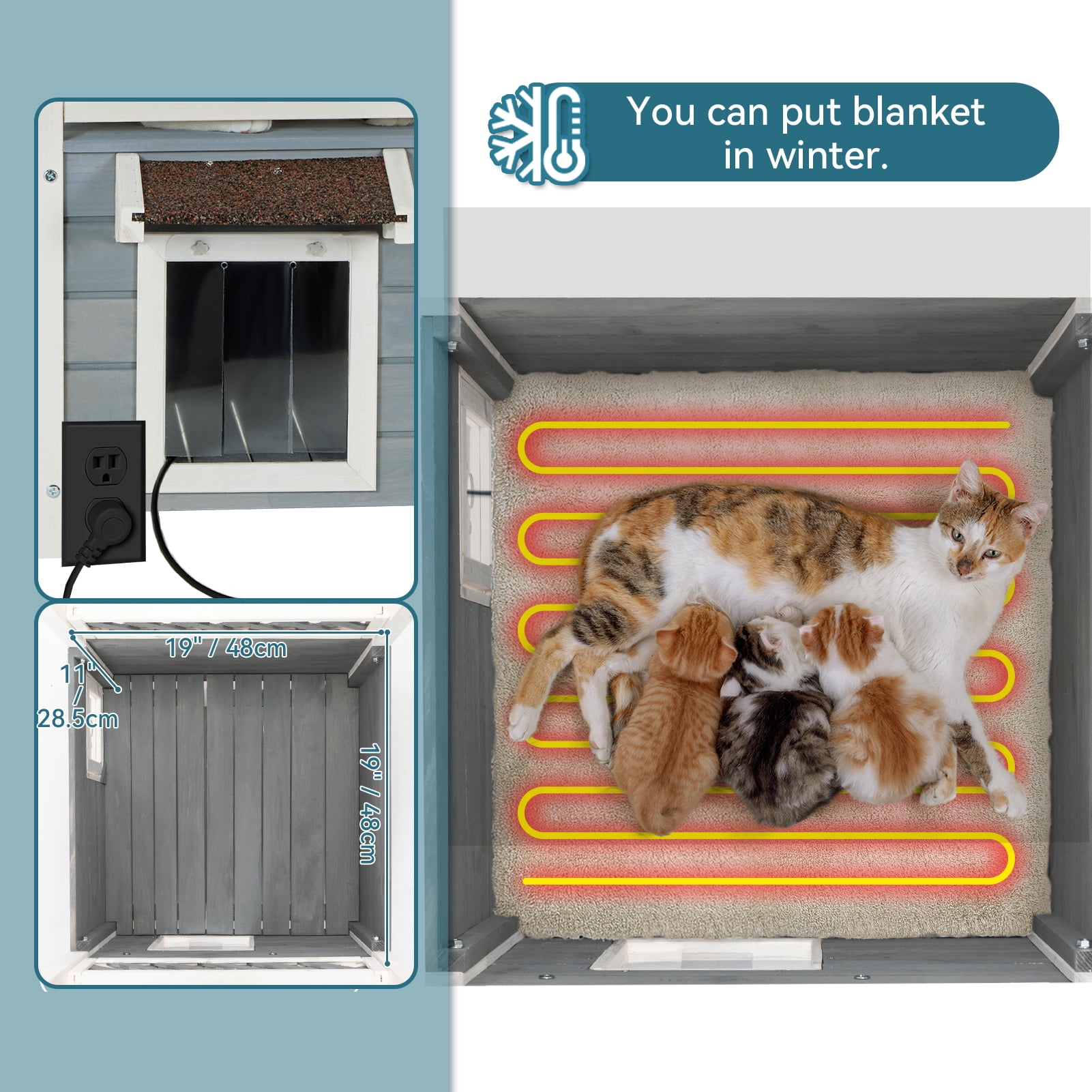 Petsfit Durable Roof Cat House Outdoor Weatherproof with Scratching,30"D x 22"W x 29"H,Gray