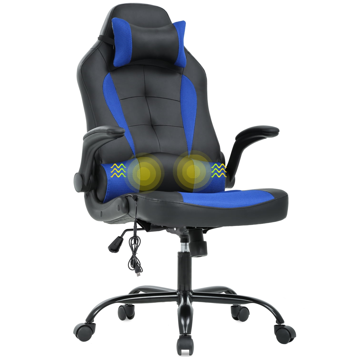 Pc Gaming Chair Massage Office Chair Ergonomic Desk Chair Racing Executive Pu Leather Computer Chair With Lumbar Support Headrest Armrest Task Rolling Swivel Chair For Women Adults White Walmart Com Walmart Com