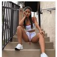 thumbnail image 2 of ITFABS Femmes 2PCS Ensemble de Sport, Frange Crop Slim Top Short Taille Haute Pantalon, 2 of 3