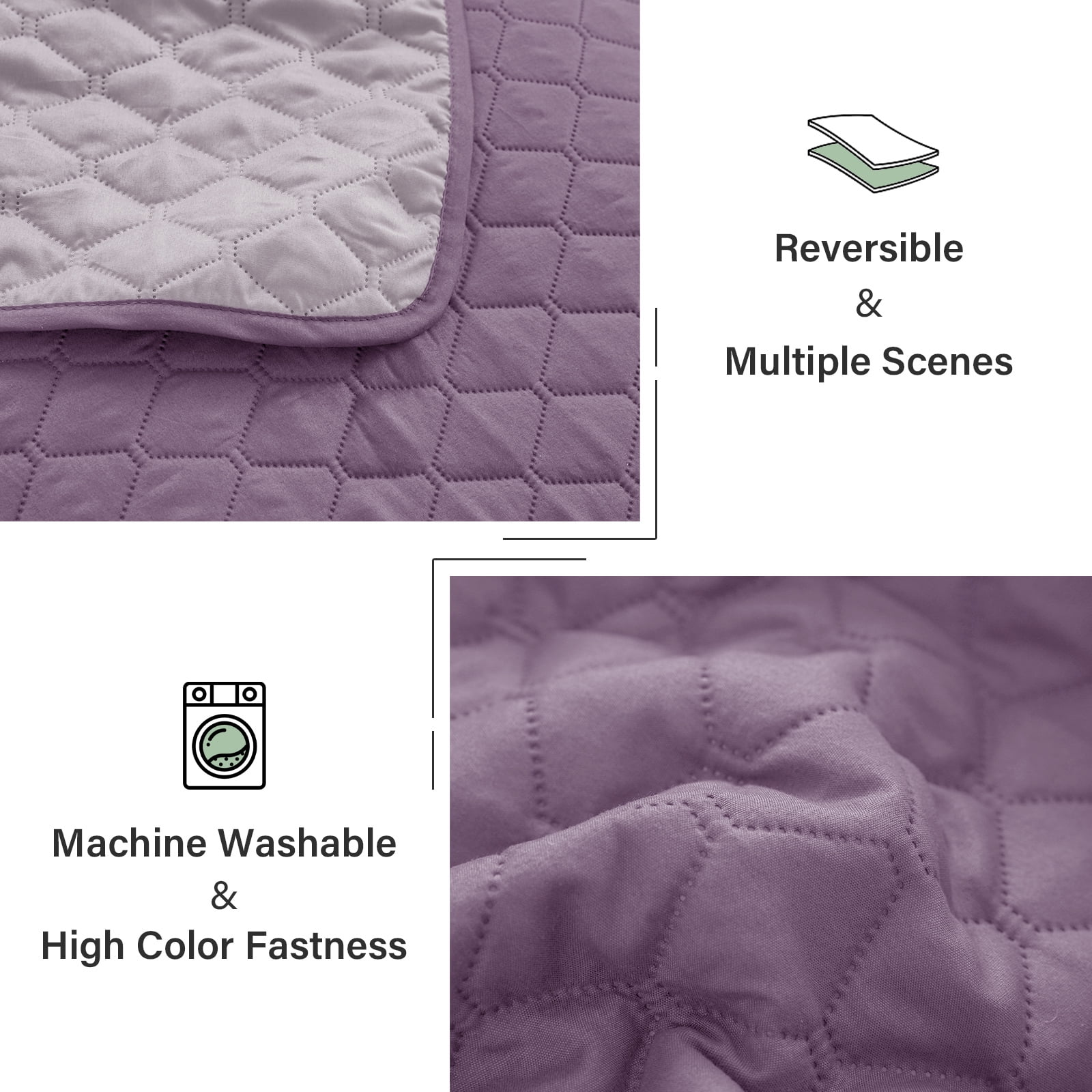 Exclusivo Mezcla Queen Quilt Set, 3-Piece Lightweight Queen Quilts Soft Bedspreads Bed Coverlets, Dusty Lavender, 90"x96"